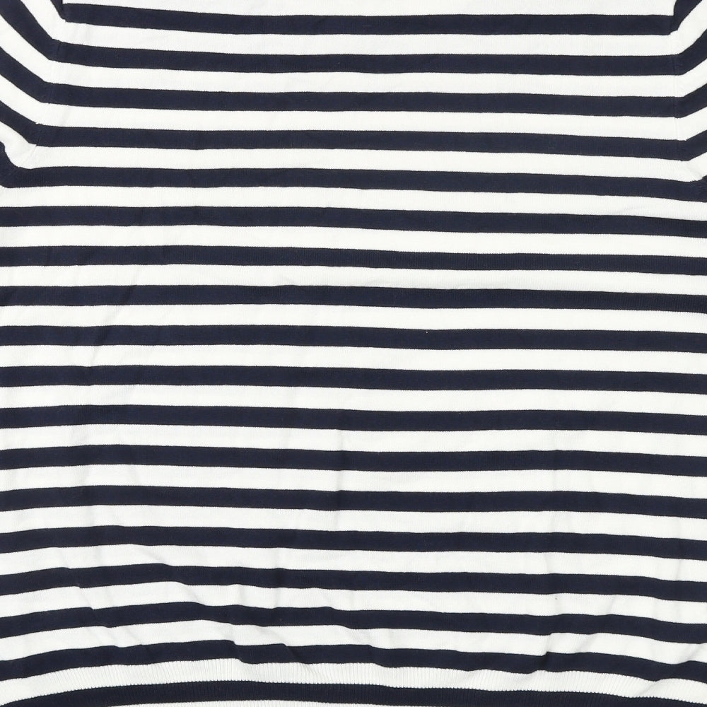 Marks & Spencer Womens Blue High Neck Striped Viscose Pullover Jumper Size 16