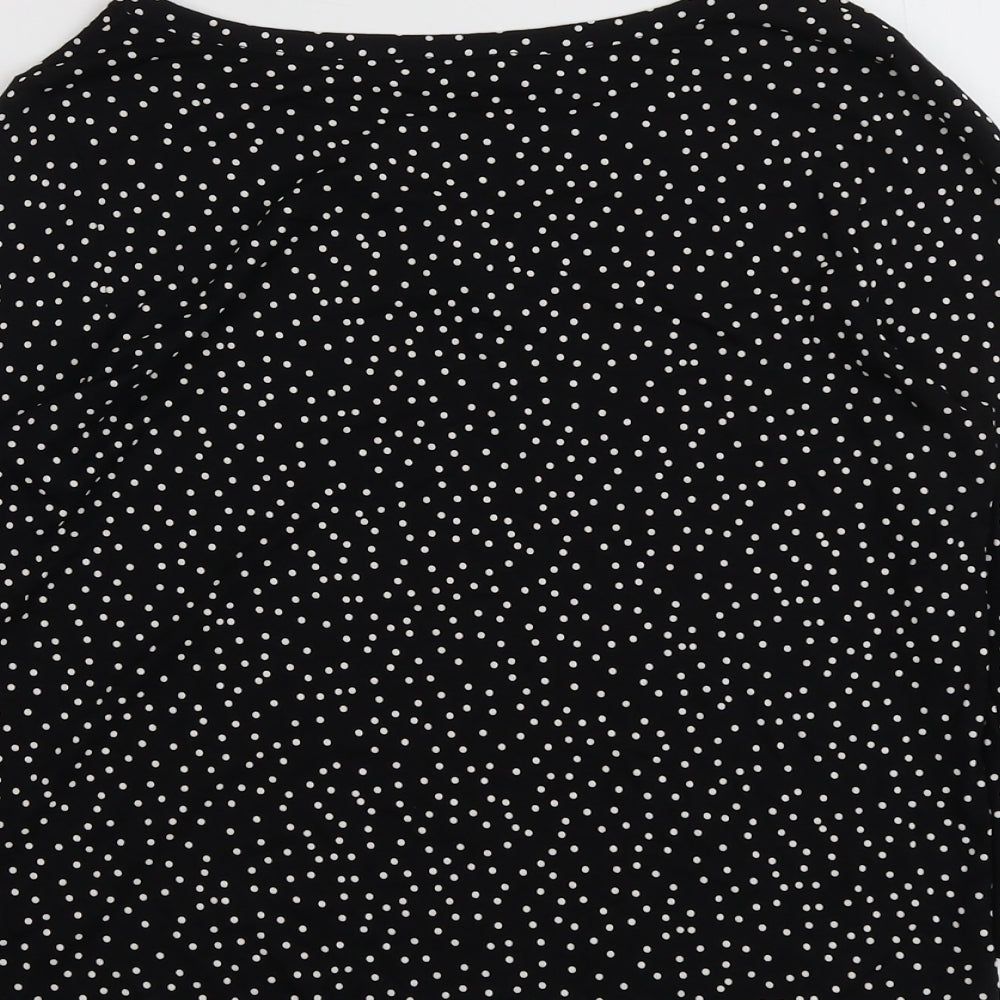 M&Co Womens Black Polka Dot Viscose Basic Blouse Size 12 Round Neck