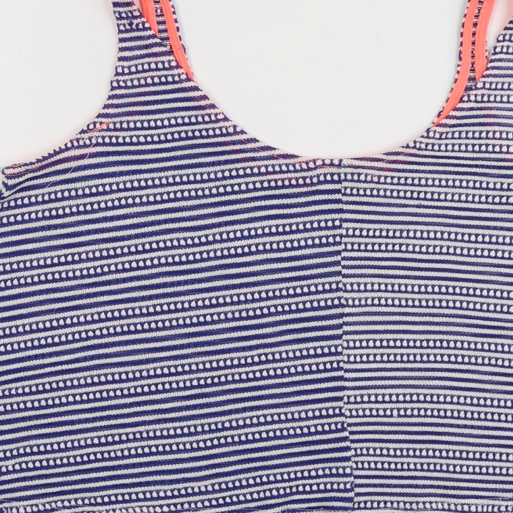 Zara Womens Blue Striped Polyester Cropped Tank Size M Round Neck