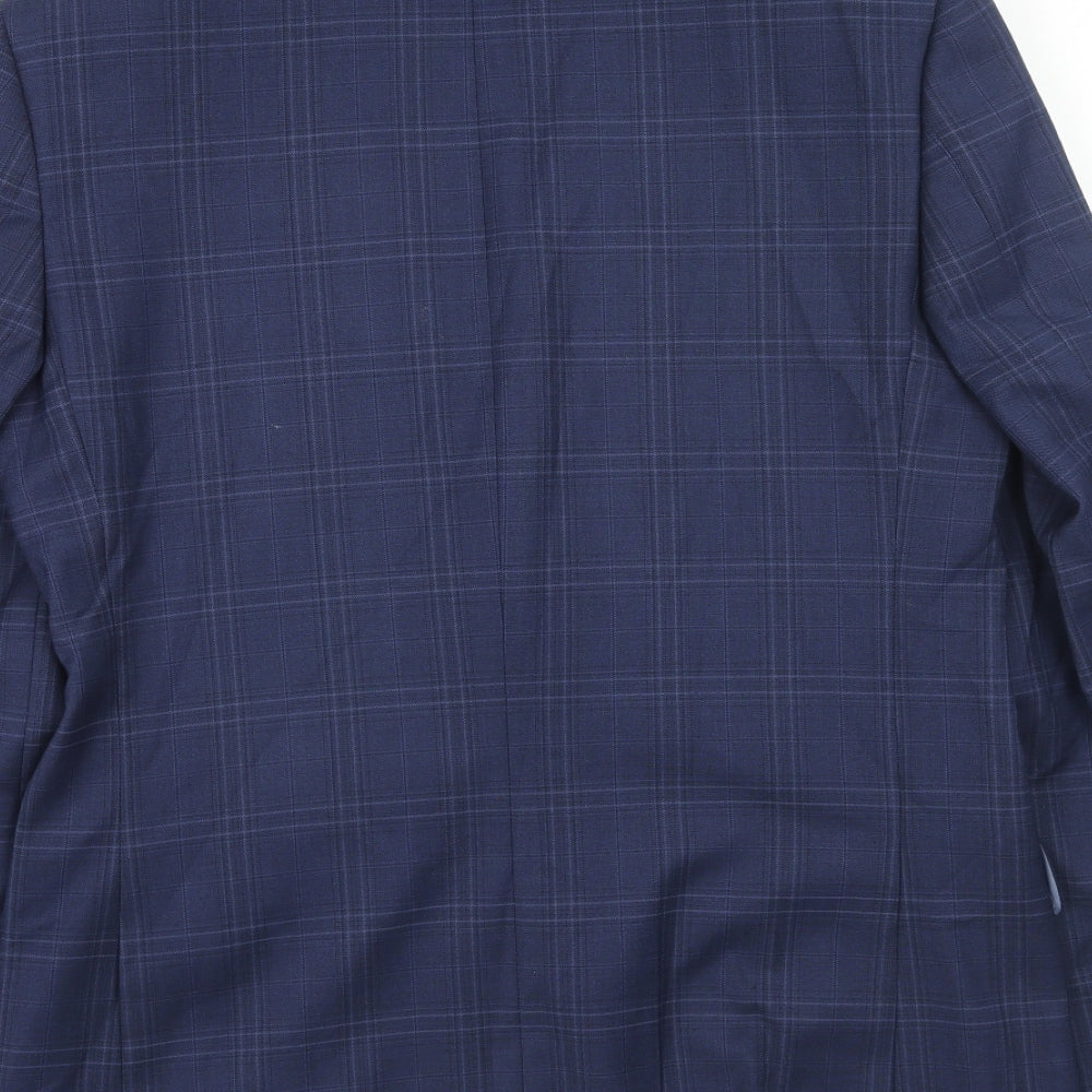 Marks & Spencer Mens Blue Plaid Polyester Jacket Suit Jacket Size 38 Regular