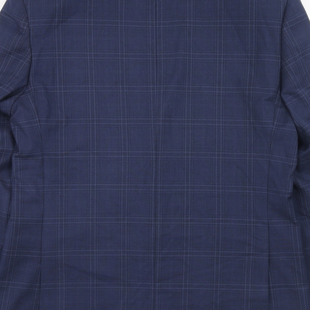Marks & Spencer Mens Blue Plaid Polyester Jacket Suit Jacket Size 38 Regular