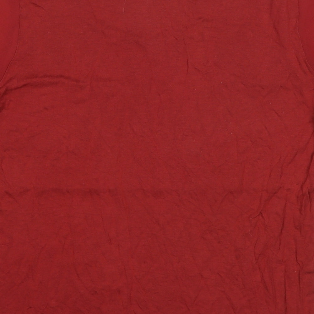 NEXT Womens Red Colourblock Viscose Basic T-Shirt Size 10 Round Neck