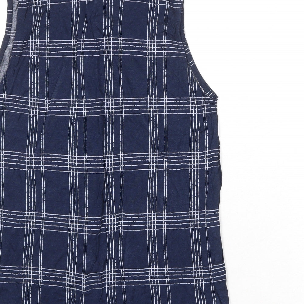 Marks & Spencer Womens Blue Plaid Viscose Basic Button-Up Size 10 Collared