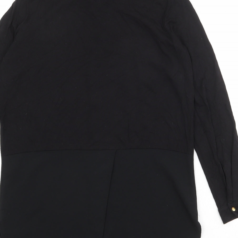 Marks & Spencer Womens Black Polyester Basic Button-Up Size 10 Collared