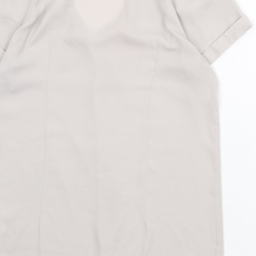 H&M Womens Beige Polyester Basic Blouse Size 8 Round Neck