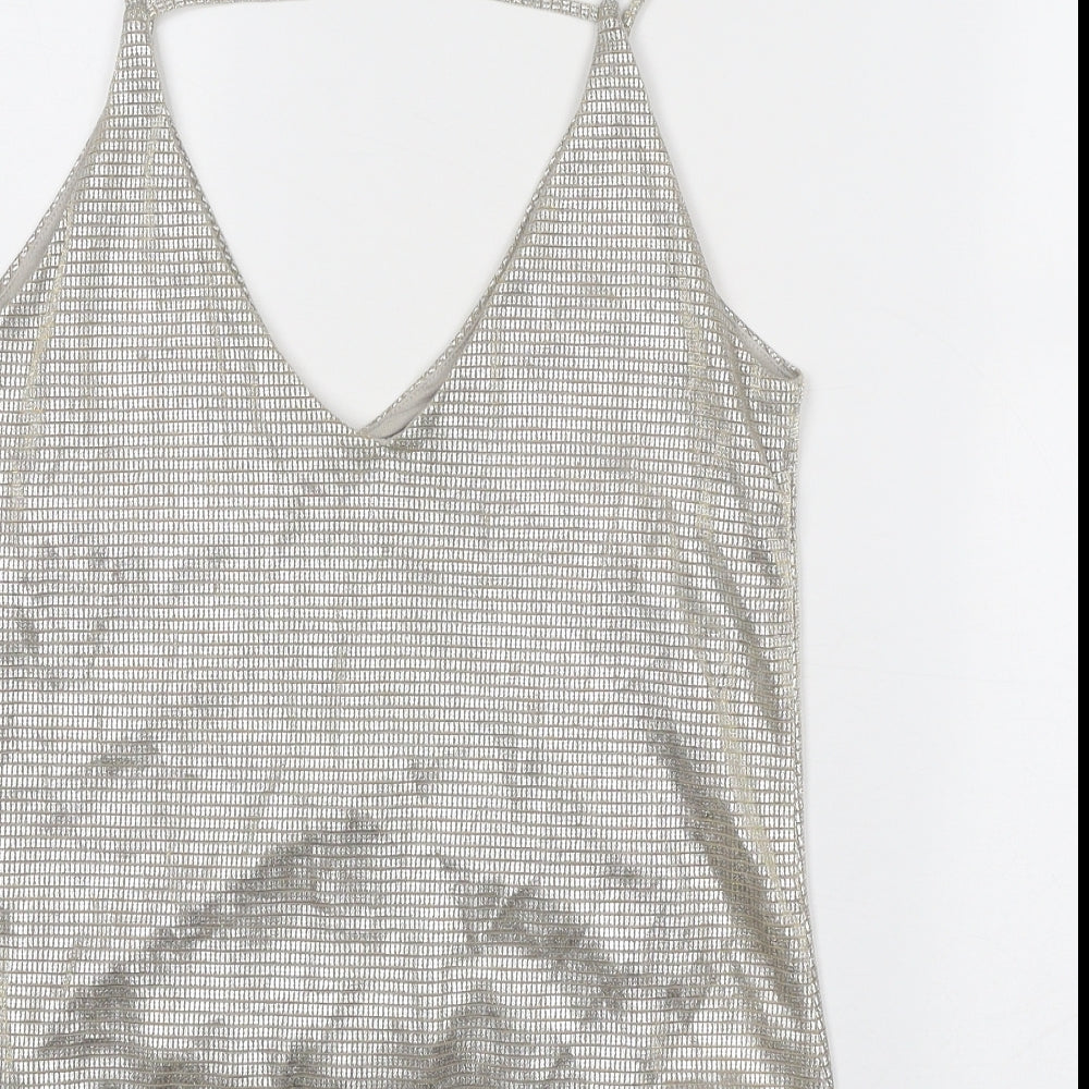 Saint Tropez Clothing Womens Silver Polyester Basic Tank Size XS V-Neck