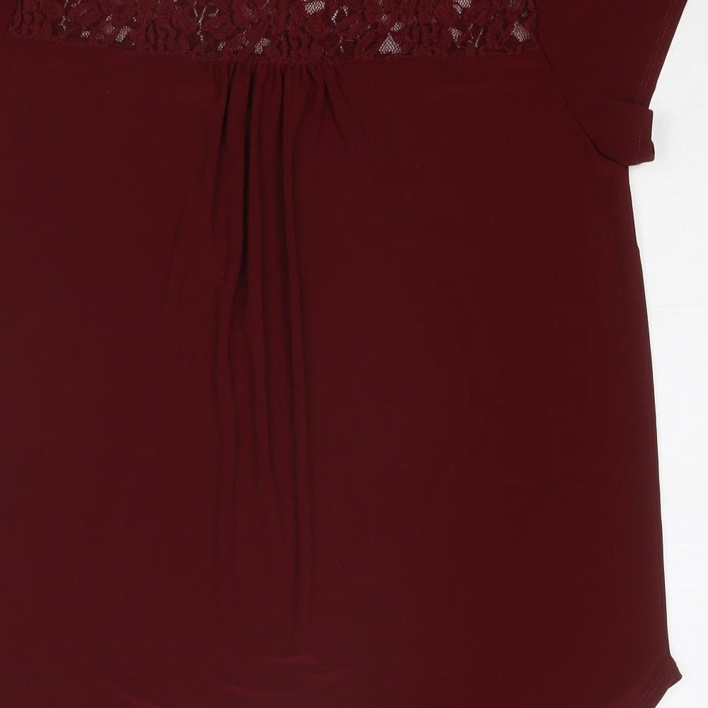 Lily White Womens Red Polyester Basic Blouse Size M Round Neck - Lace Details