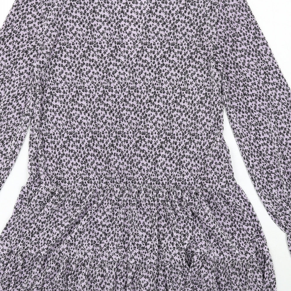ASOS Womens Purple Floral Polyester A-Line Size 4 V-Neck Pullover
