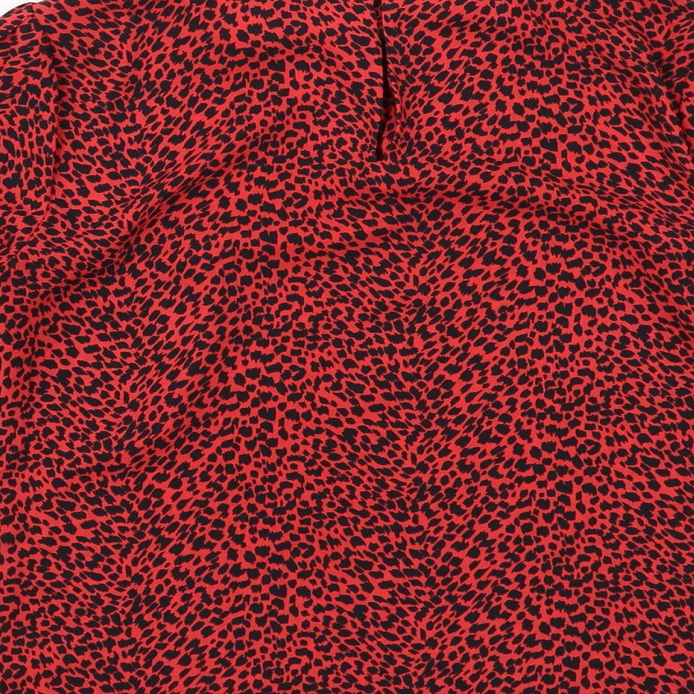 Oasis Womens Red Geometric Polyester Basic Blouse Size 8 Round Neck