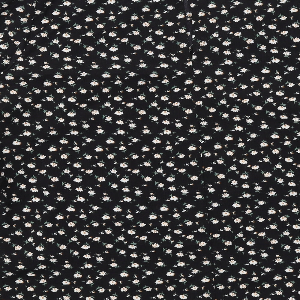 Louche Womens Black Floral Polyester Basic Blouse Size 8 Round Neck