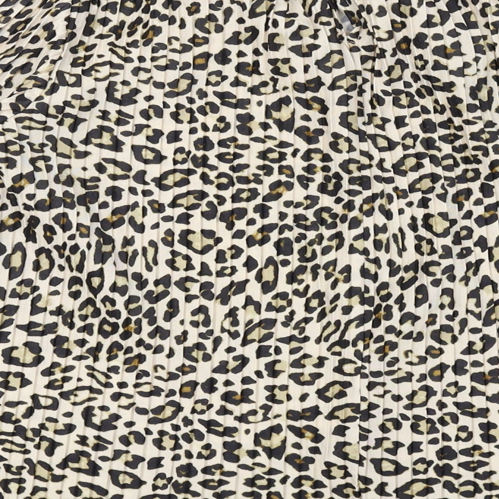 H&M Womens Beige Animal Print Polyester Basic Blouse Size XS Round Neck - Leopard Print