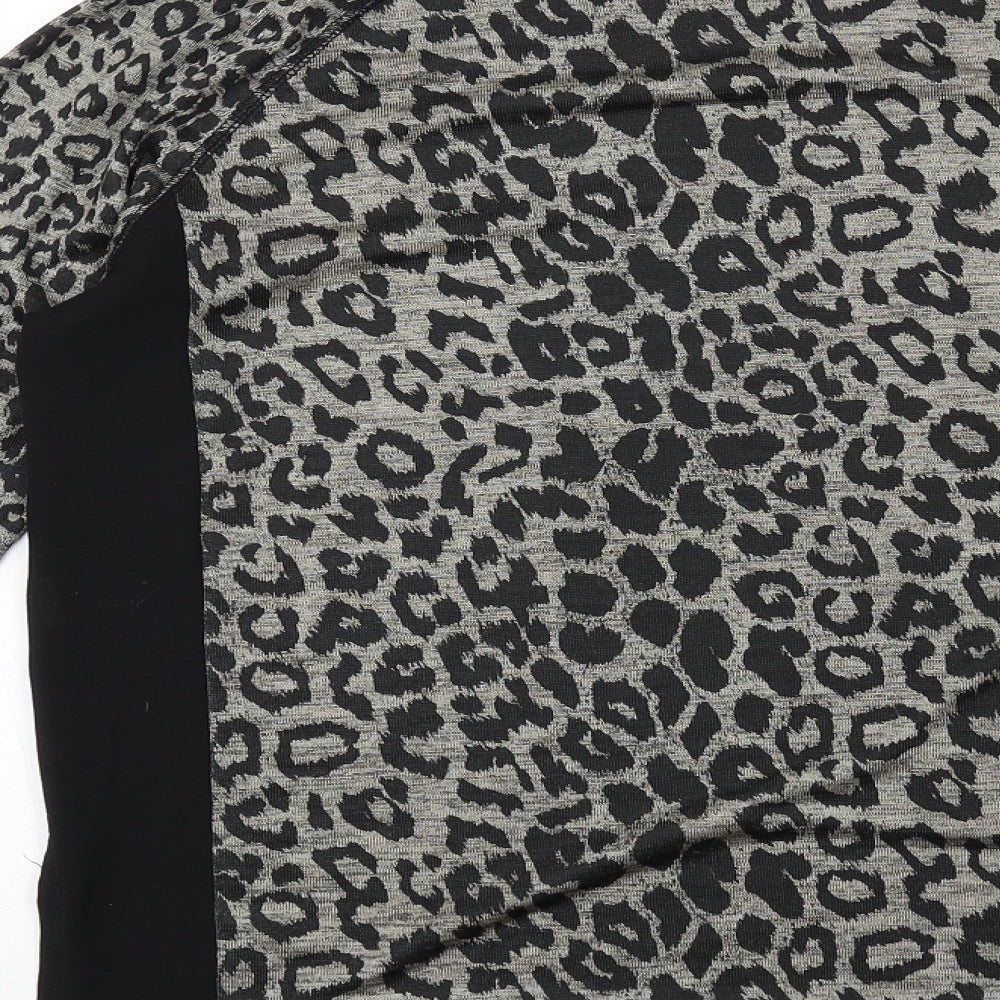 Zara Womens Black Animal Print Polyester Basic Blouse Size L Round Neck - Leopard Print