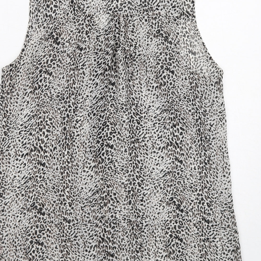 New Look Womens Grey Animal Print Polyester Basic Tank Size 12 V-Neck - Leopard Print