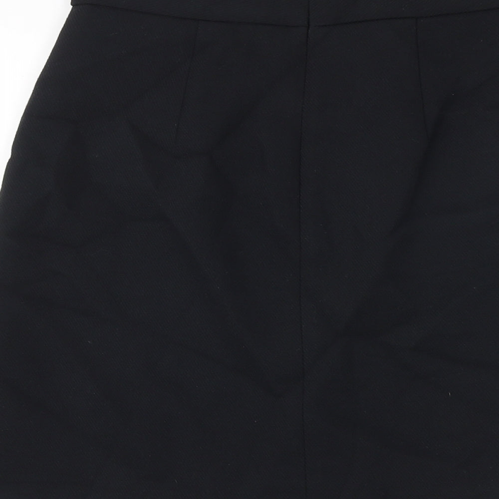 Marks & Spencer Womens Black Polyester A-Line Skirt Size 8 Zip