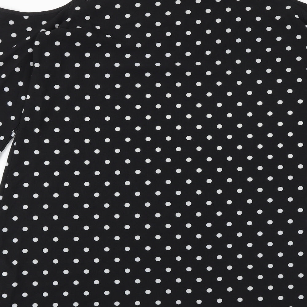 New Look Womens Black Polka Dot Polyester A-Line Size 12 Round Neck Button - Cold Shoulder