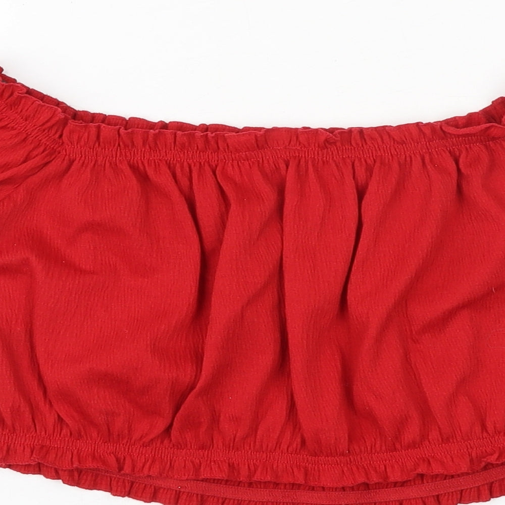 H&M Womens Red Polyester Cropped Blouse Size S Square Neck