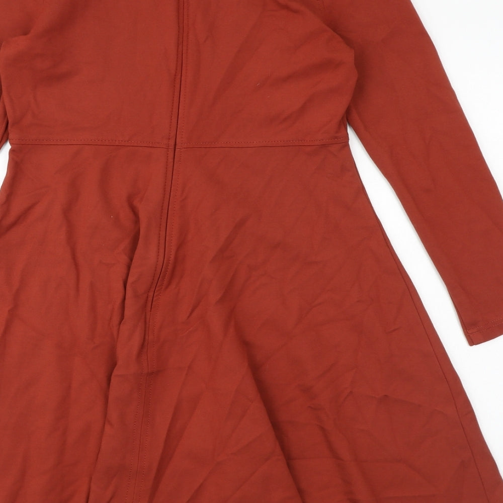 Marks & Spencer Womens Orange Viscose Fit & Flare Size 12 Round Neck Zip
