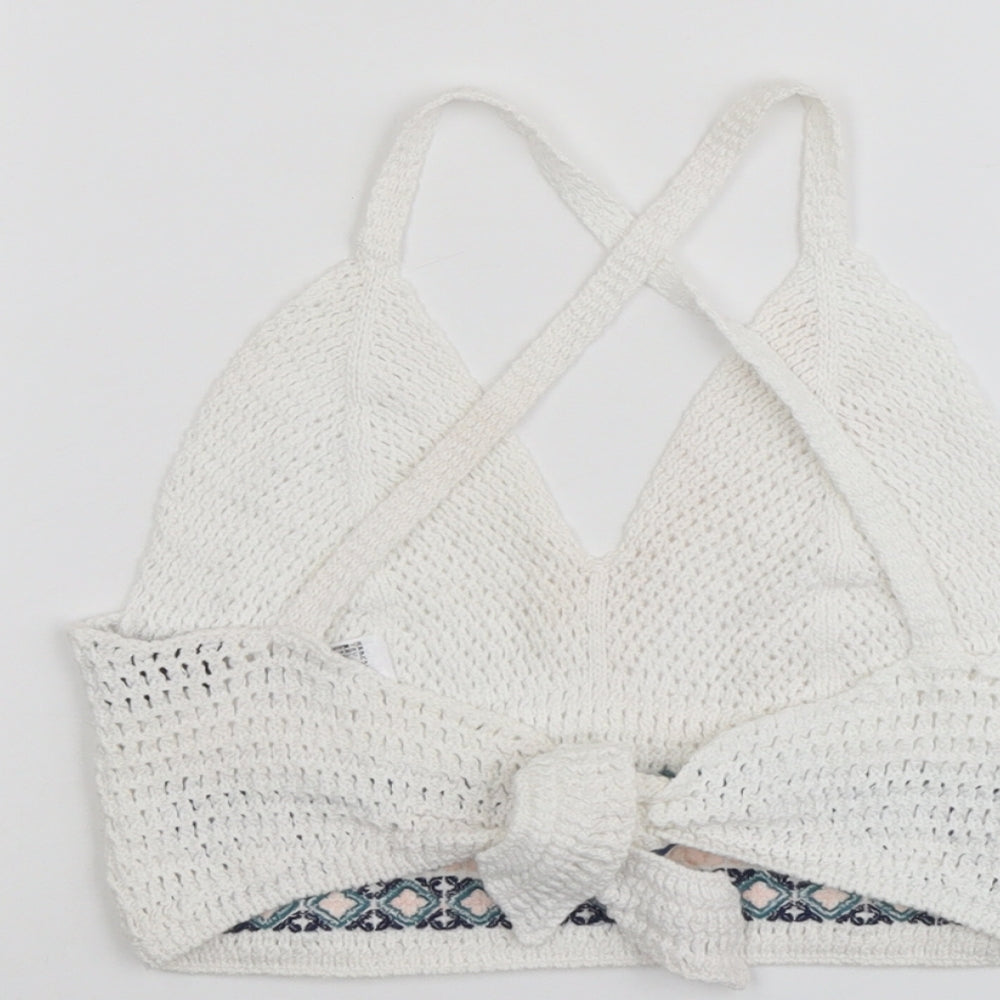 Topshop Womens White Cotton Cropped Tank Size 6 V-Neck