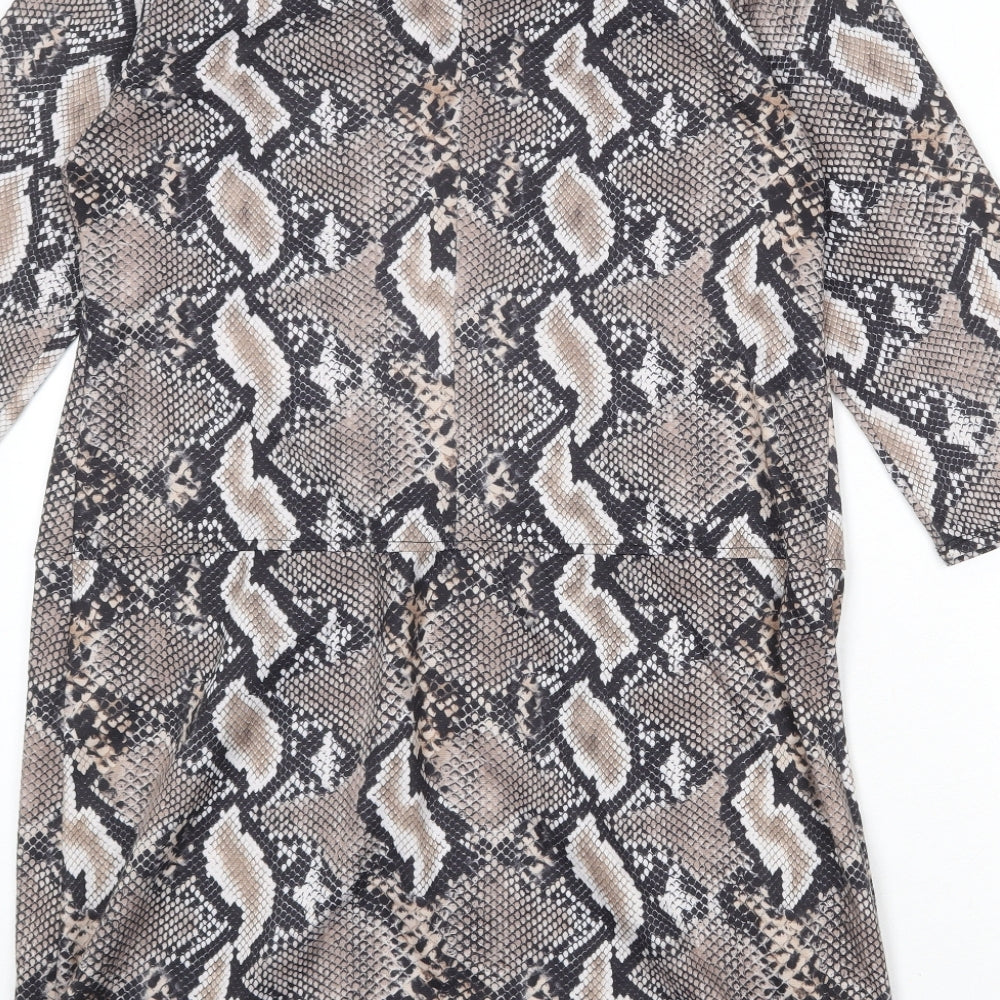 Wallis Womens Multicoloured Animal Print Polyester A-Line Size 8 Round Neck Button - Snakeskin Pattern