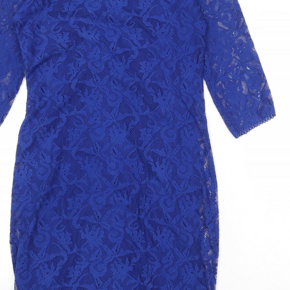Marks & Spencer Womens Blue Geometric Polyester Shift Size 10 Round Neck Pullover