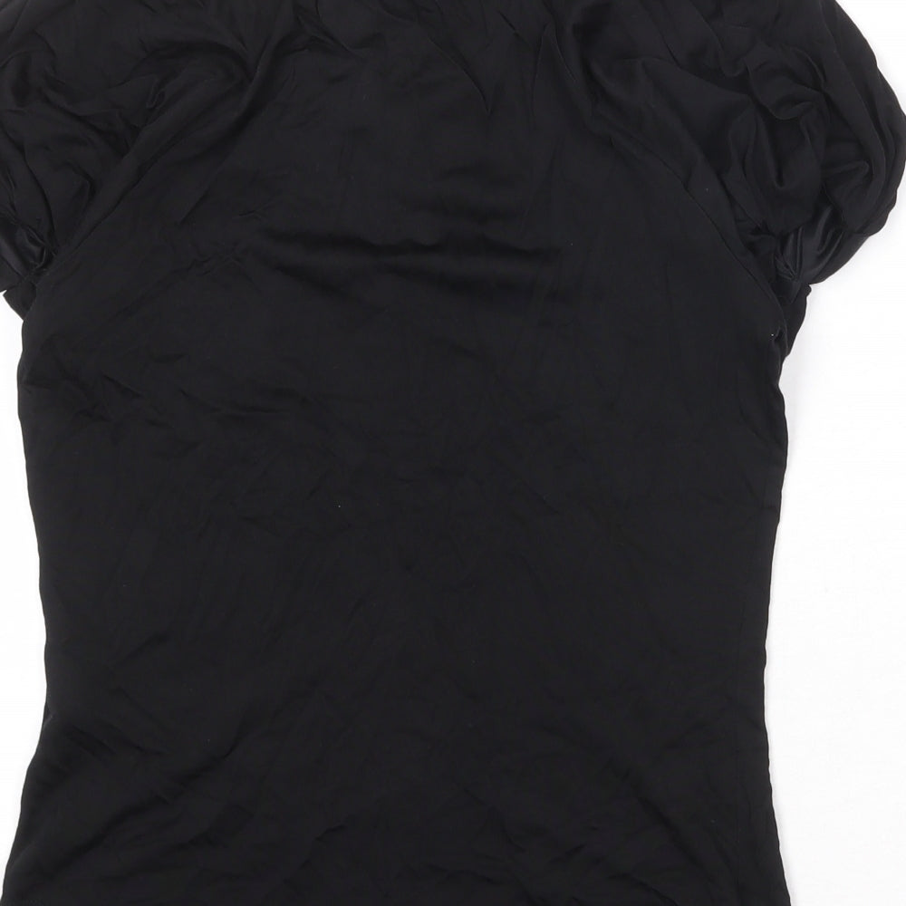 Zara Womens Black Polyester Basic Button-Up Size M Round Neck
