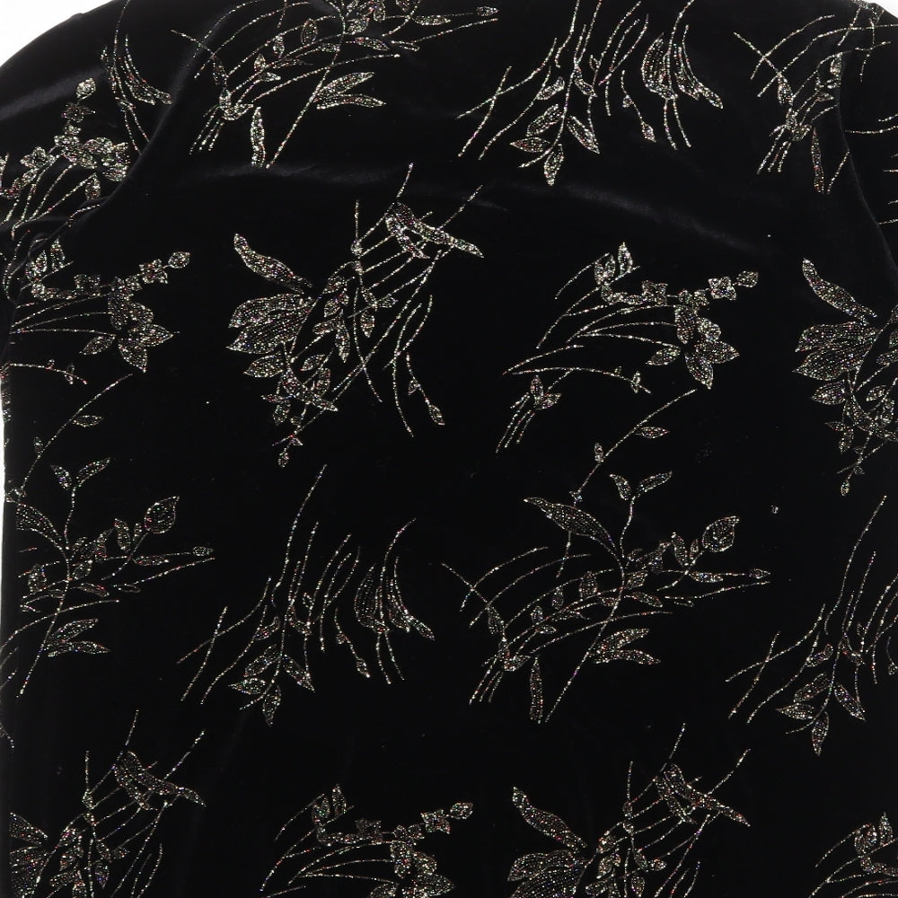 Charmell Womens Black Geometric Polyester Basic T-Shirt Size M Round Neck