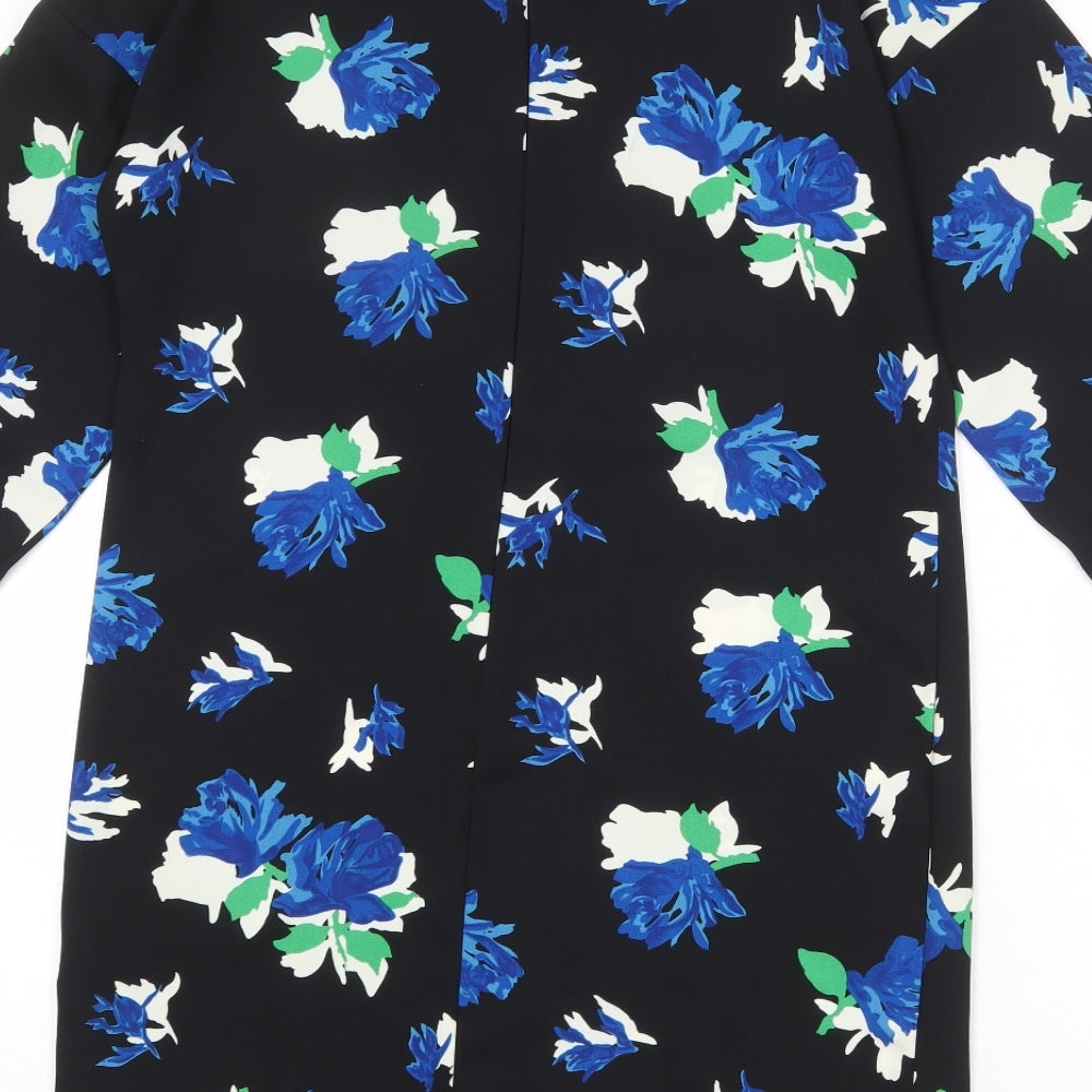 Warehouse Womens Black Floral Polyester A-Line Size 6 Round Neck Zip