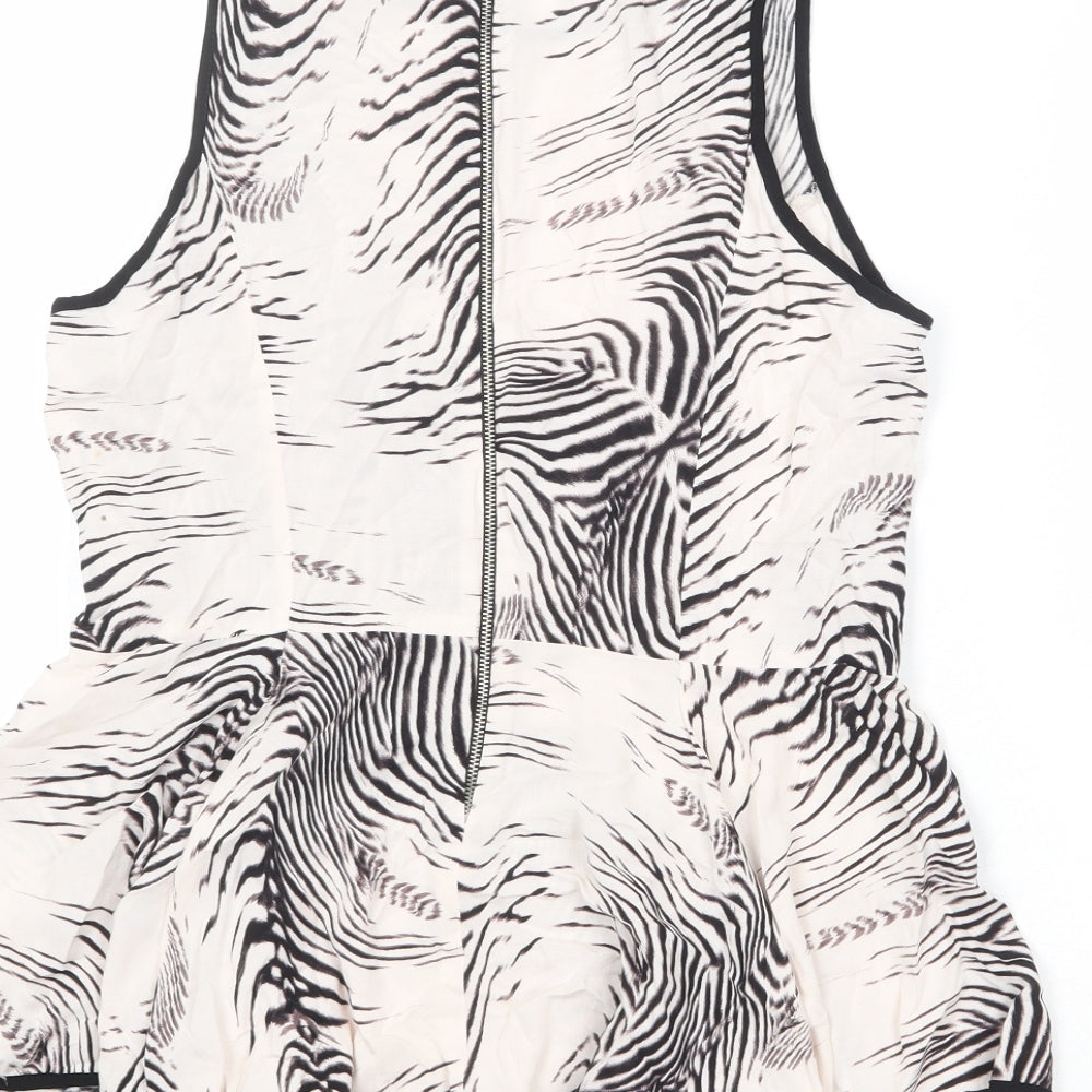 River Island Womens Ivory Animal Print Viscose Basic Blouse Size 12 Round Neck - Zebra Print