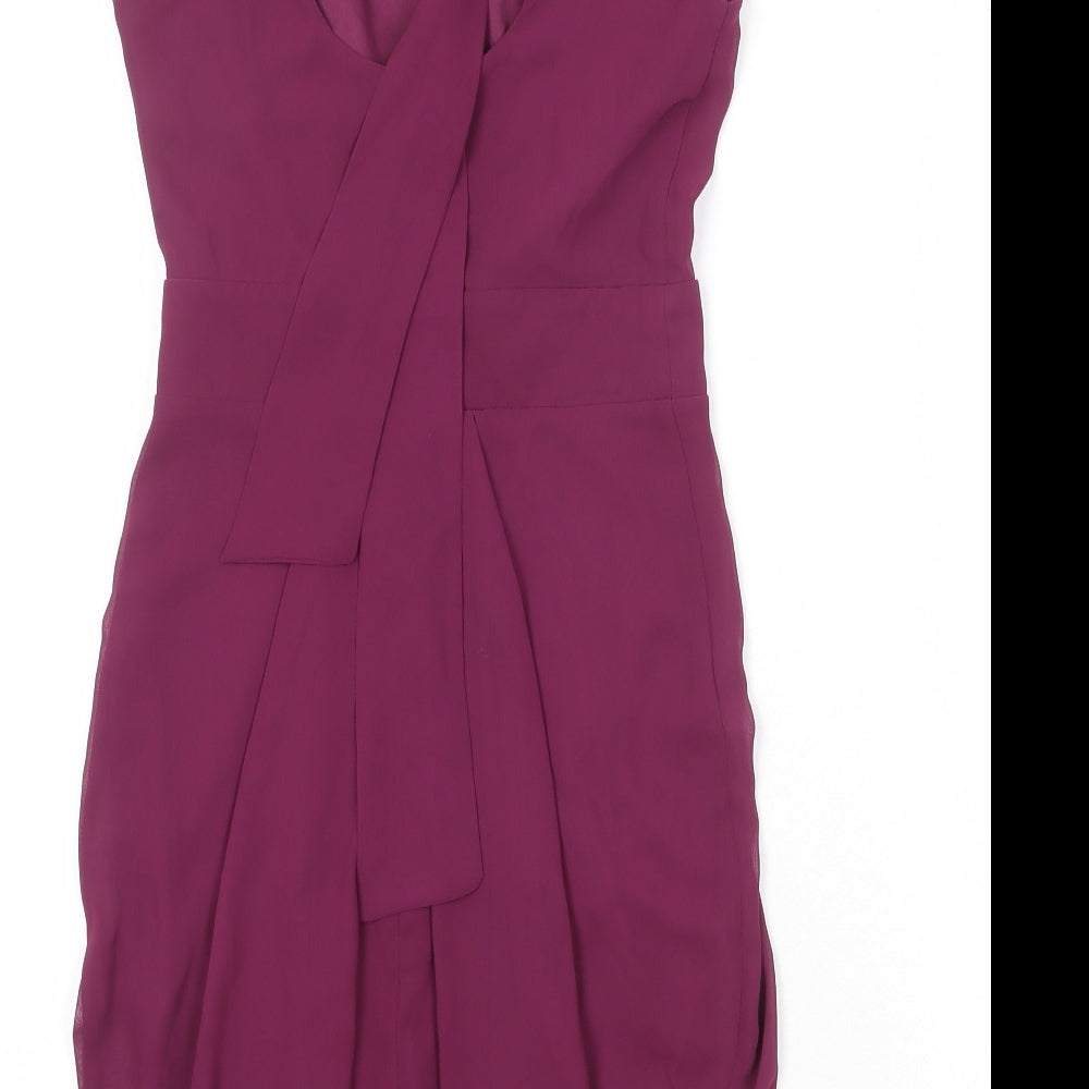 River Island Womens Purple Polyester Shift Size 6 Round Neck Tie