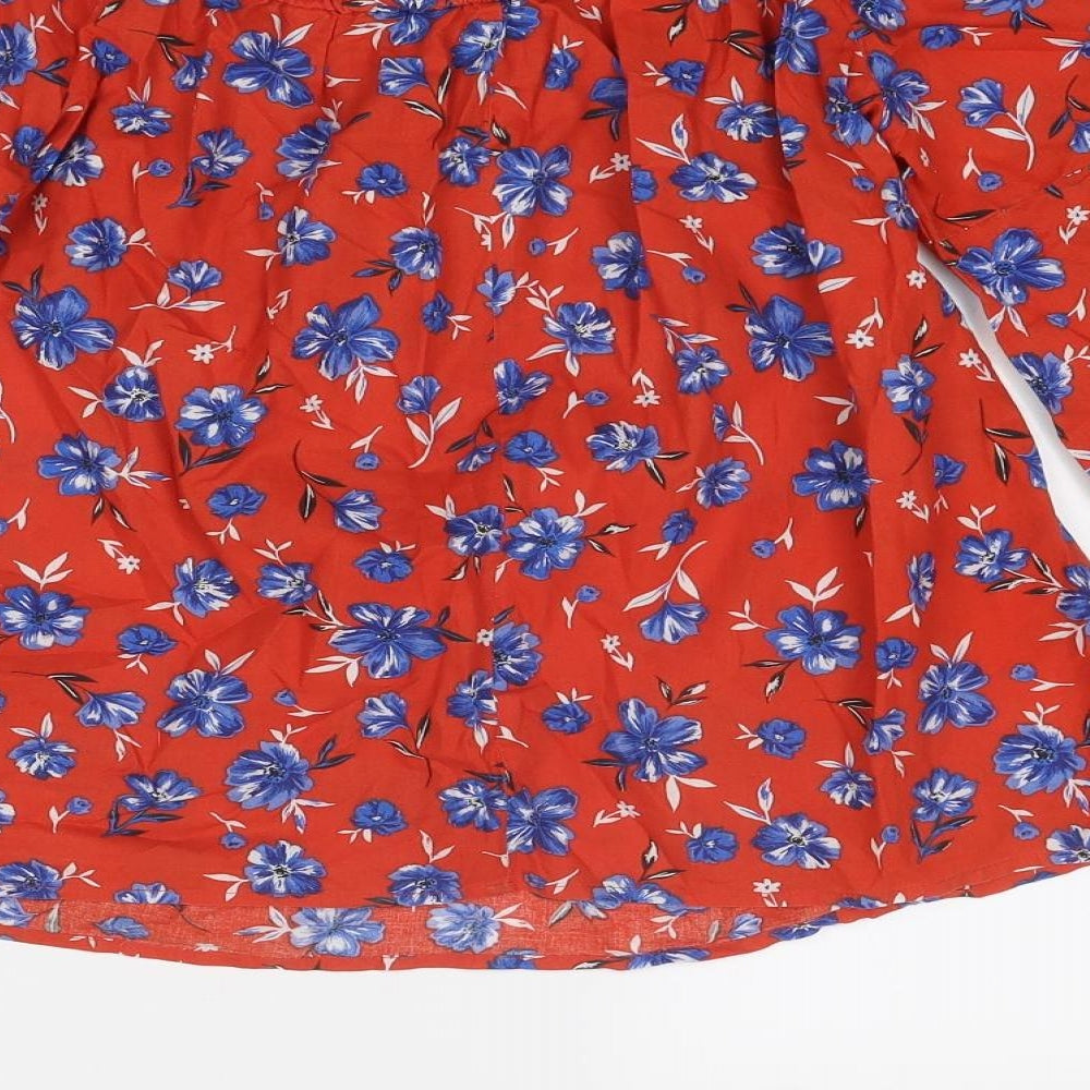 Very Womens Red Floral Cotton Basic Blouse Size 10 Boat Neck
