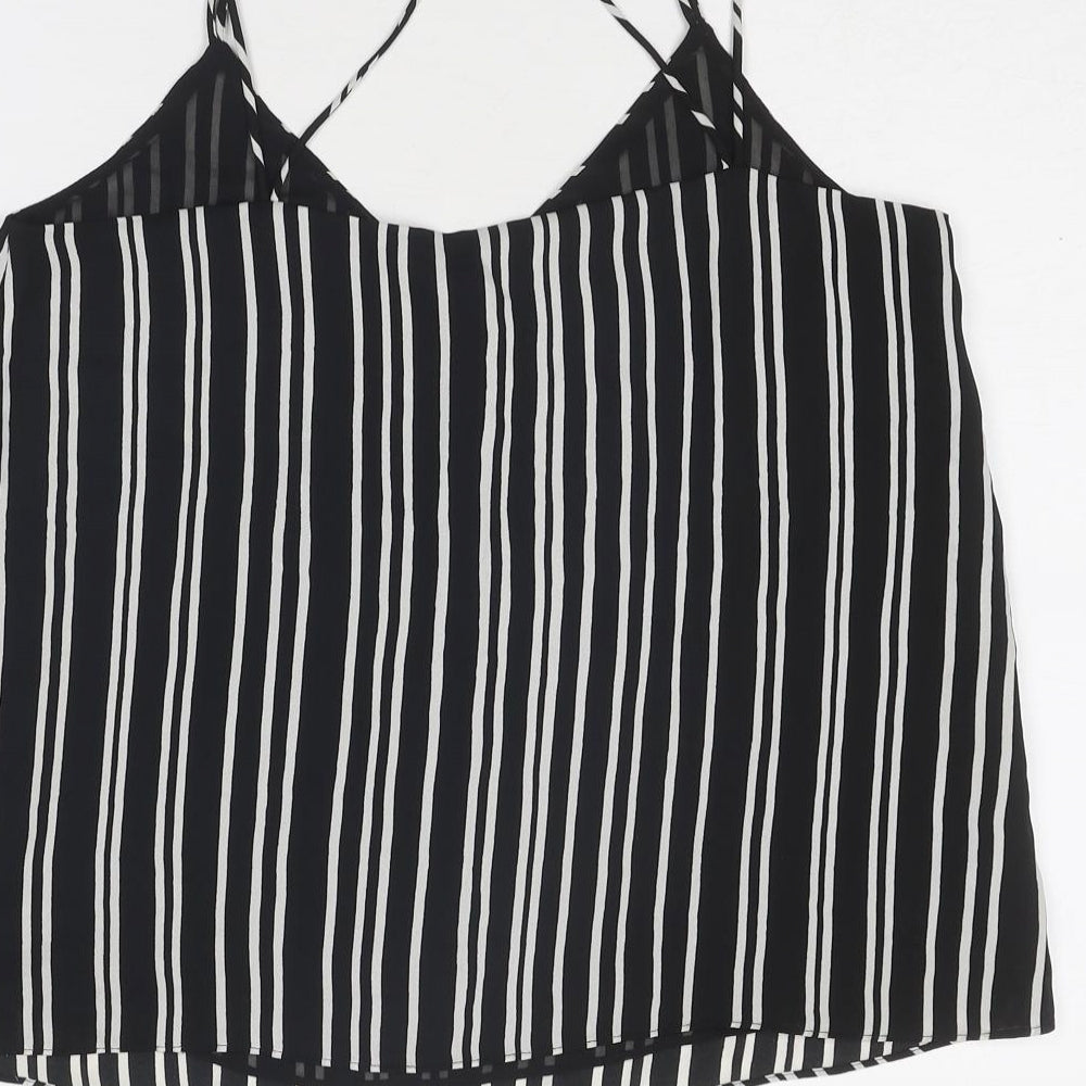 H&M Womens Black Striped Polyester Basic Tank Size 8 V-Neck