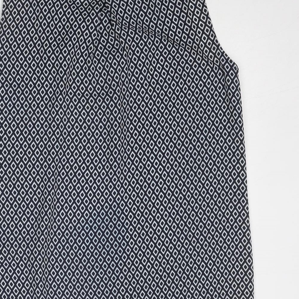 Marks & Spencer Womens Blue Geometric Polyester Basic Tank Size 6 Round Neck