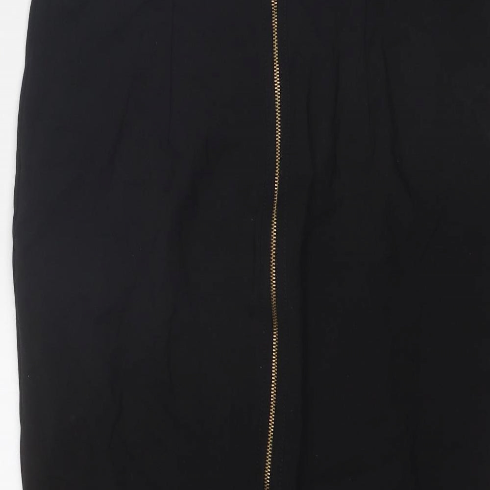Zara Womens Black Polyester A-Line Skirt Size L Zip