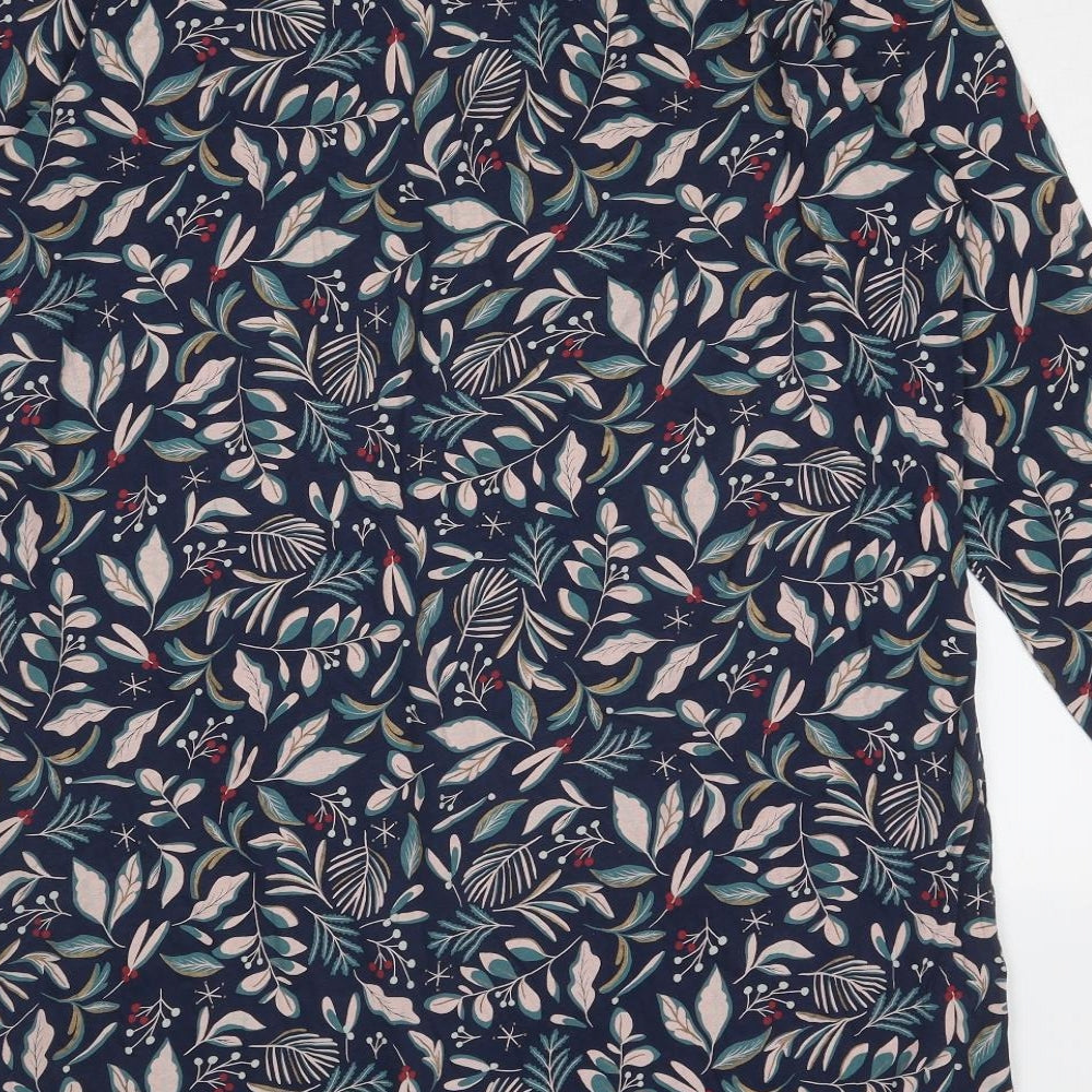 Damart Womens Blue Geometric Cotton A-Line Size L Round Neck Pullover - Leaf Pattern
