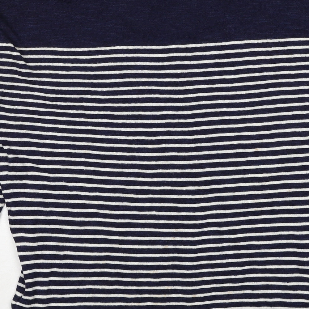 Gap Womens Blue V-Neck Striped Cotton Pullover Jumper Size XS