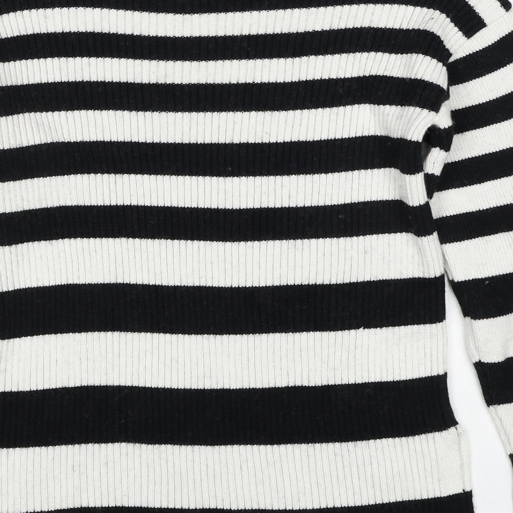 Marks & Spencer Womens Multicoloured Roll Neck Striped Cotton Pullover Jumper Size S - Side Slits