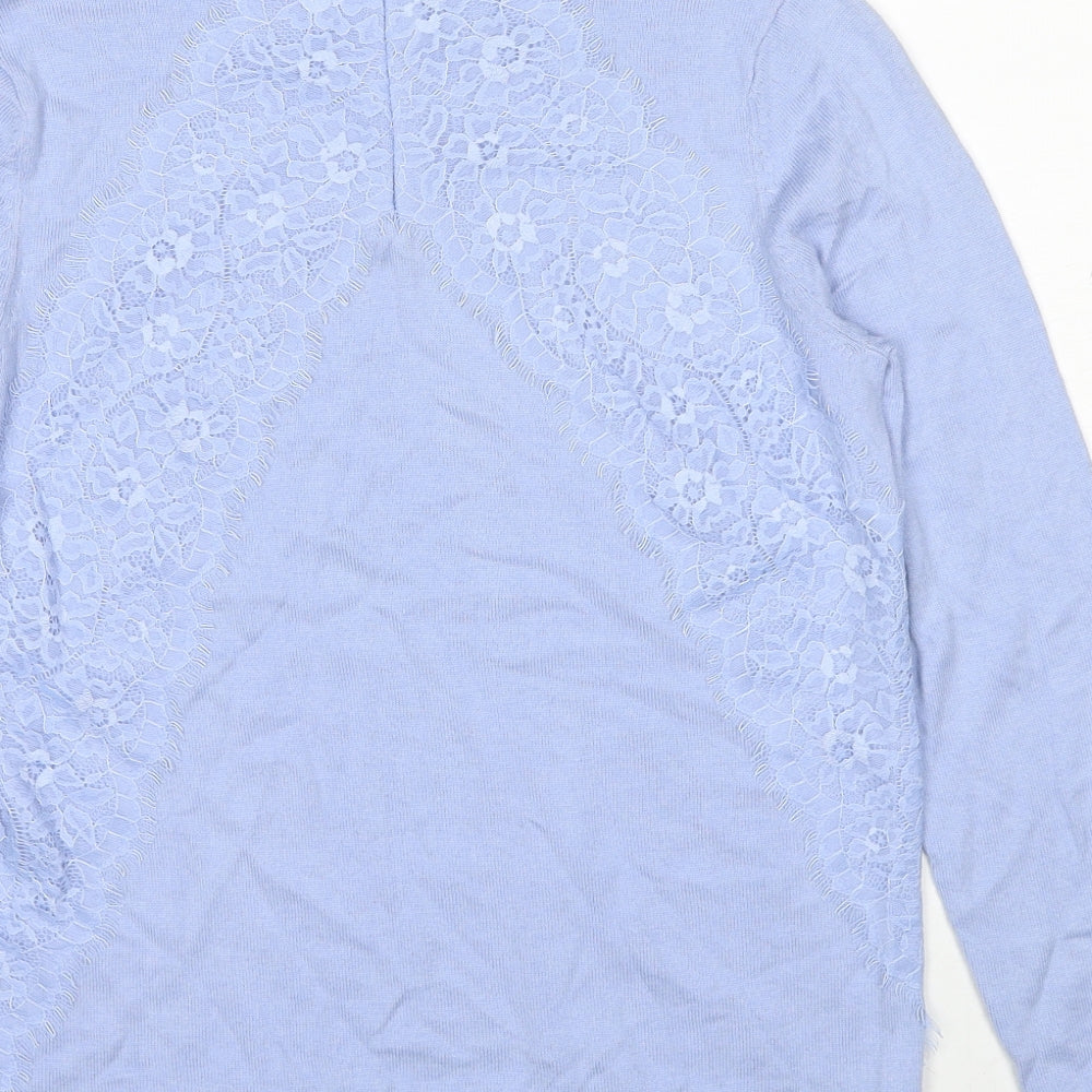 Coast Womens Blue High Neck Polyamide Pullover Jumper Size S - Lace Detail