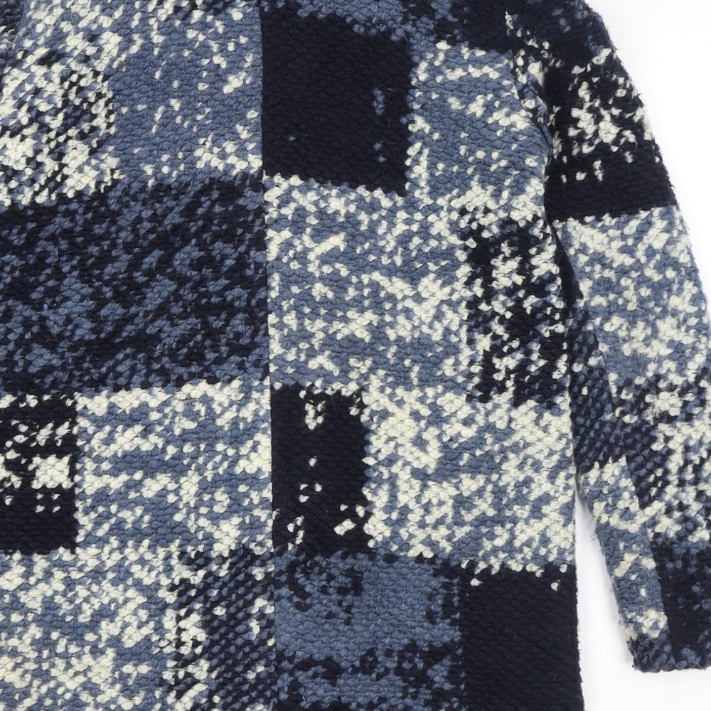 NEXT Womens Blue Geometric Overcoat Coat Size 8 Button