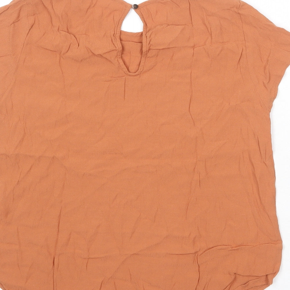H&M Womens Brown Viscose Basic Blouse Size 12 Round Neck