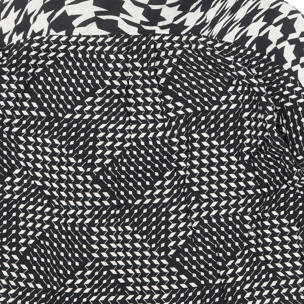 NEXT Womens Black Geometric Viscose Basic Button-Up Size 10 Collared