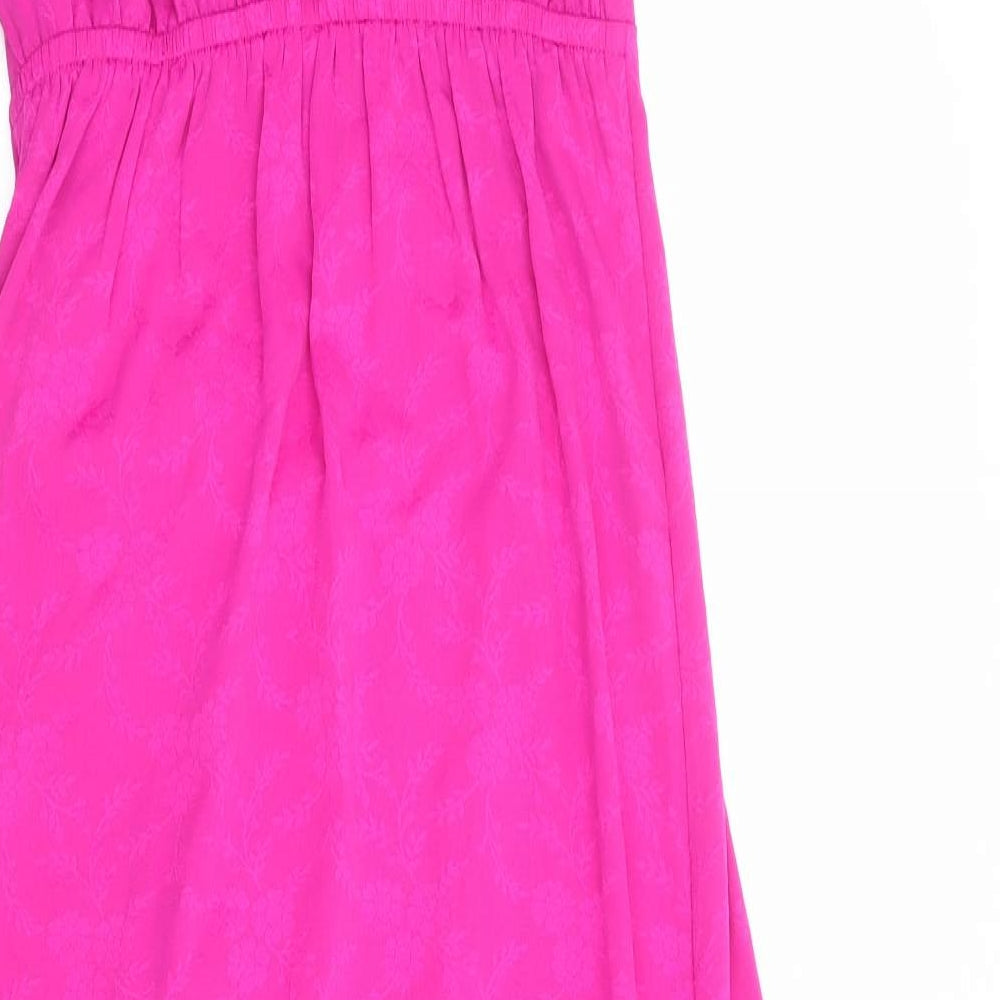 Topshop Womens Pink Polyester Maxi Size 6 V-Neck Tie