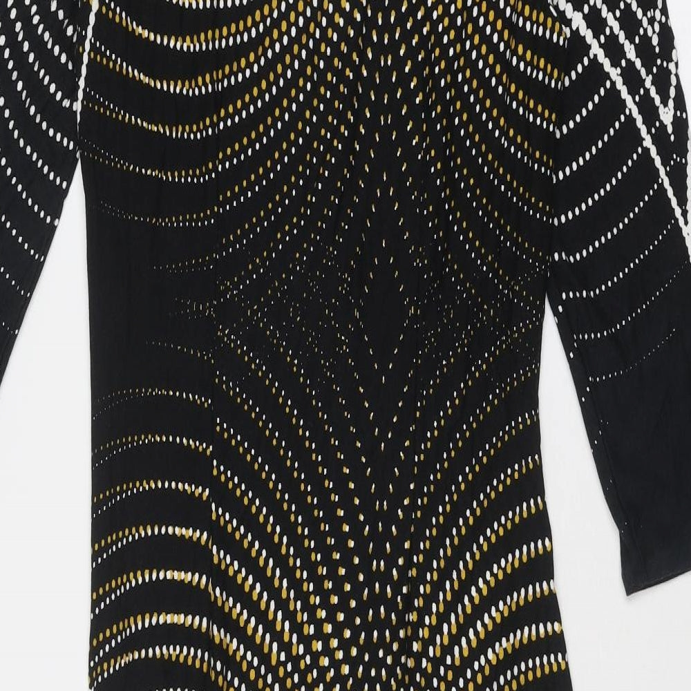 Principles Womens Black Geometric Viscose A-Line Size 12 Boat Neck Pullover