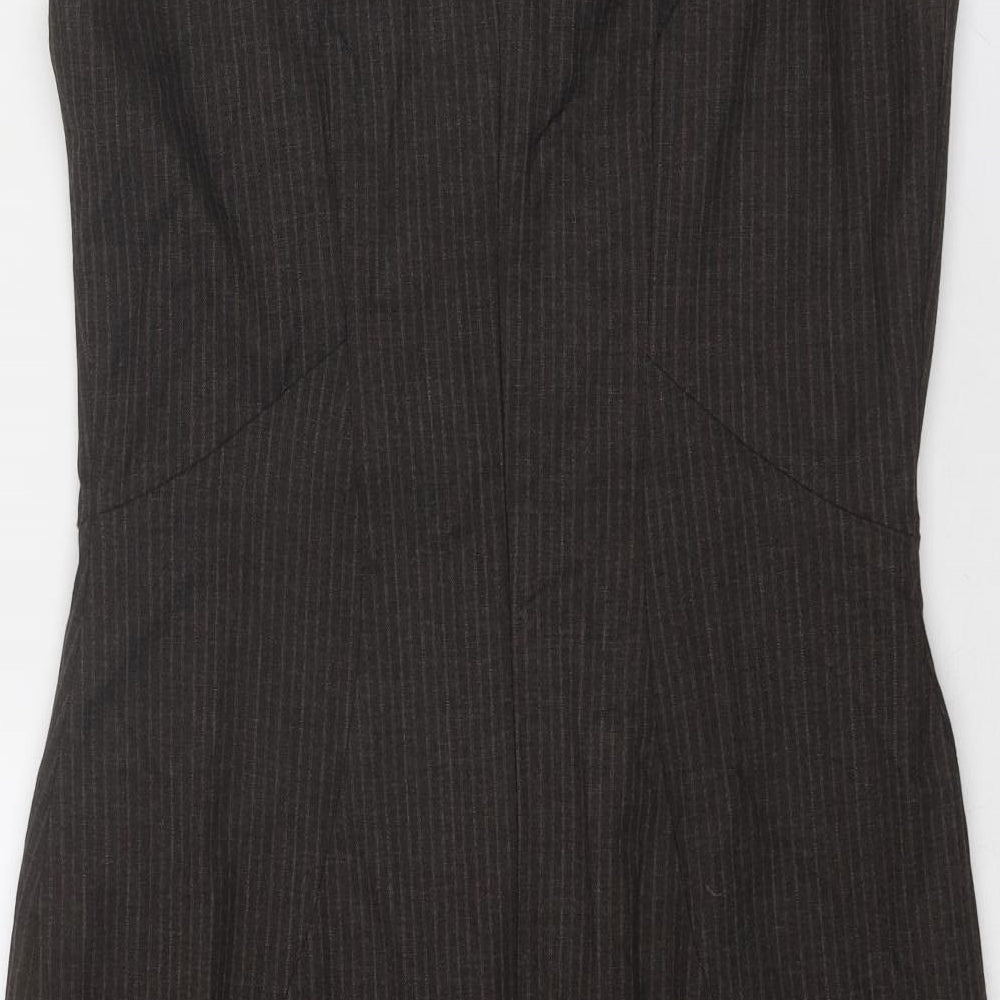 Warehouse Womens Brown Polyester Shift Size 14 Round Neck Zip