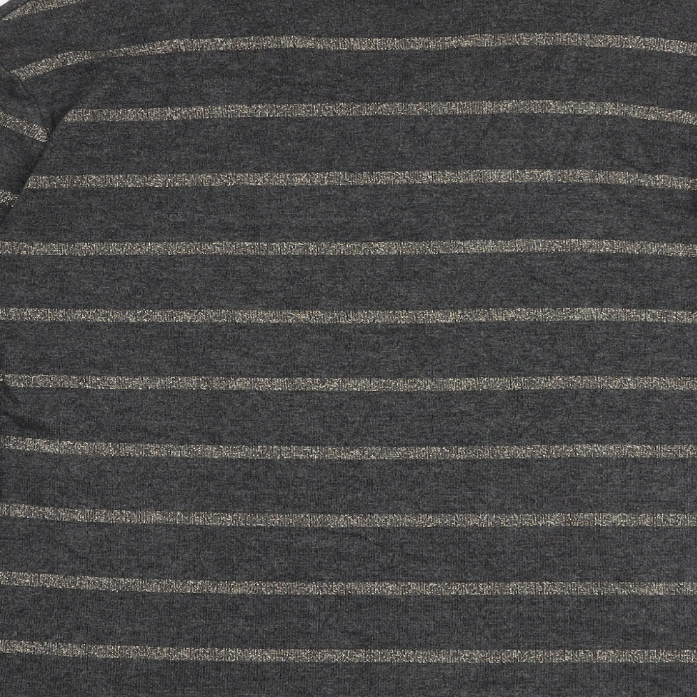 Marks & Spencer Womens Grey V-Neck Striped Viscose Pullover Jumper Size 8