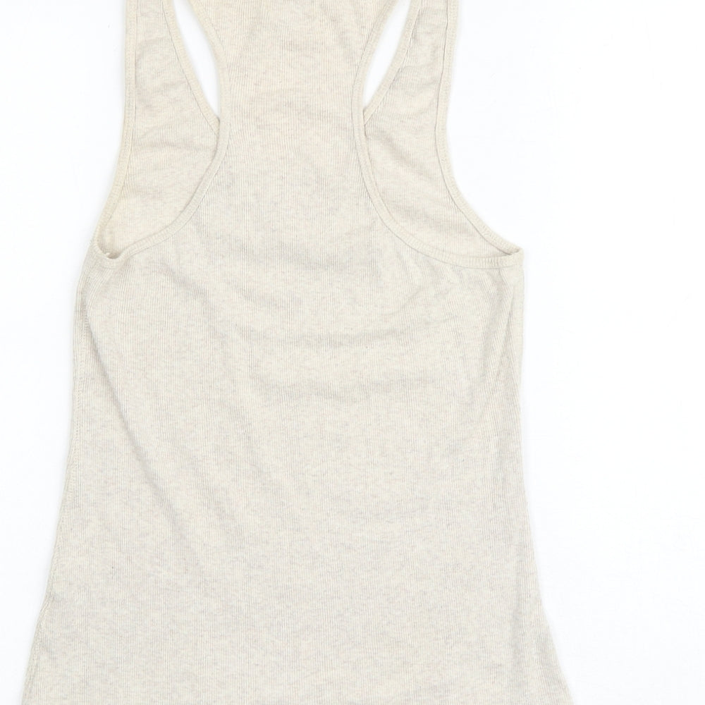 Marks & Spencer Womens Beige Cotton Basic Tank Size 10 Scoop Neck