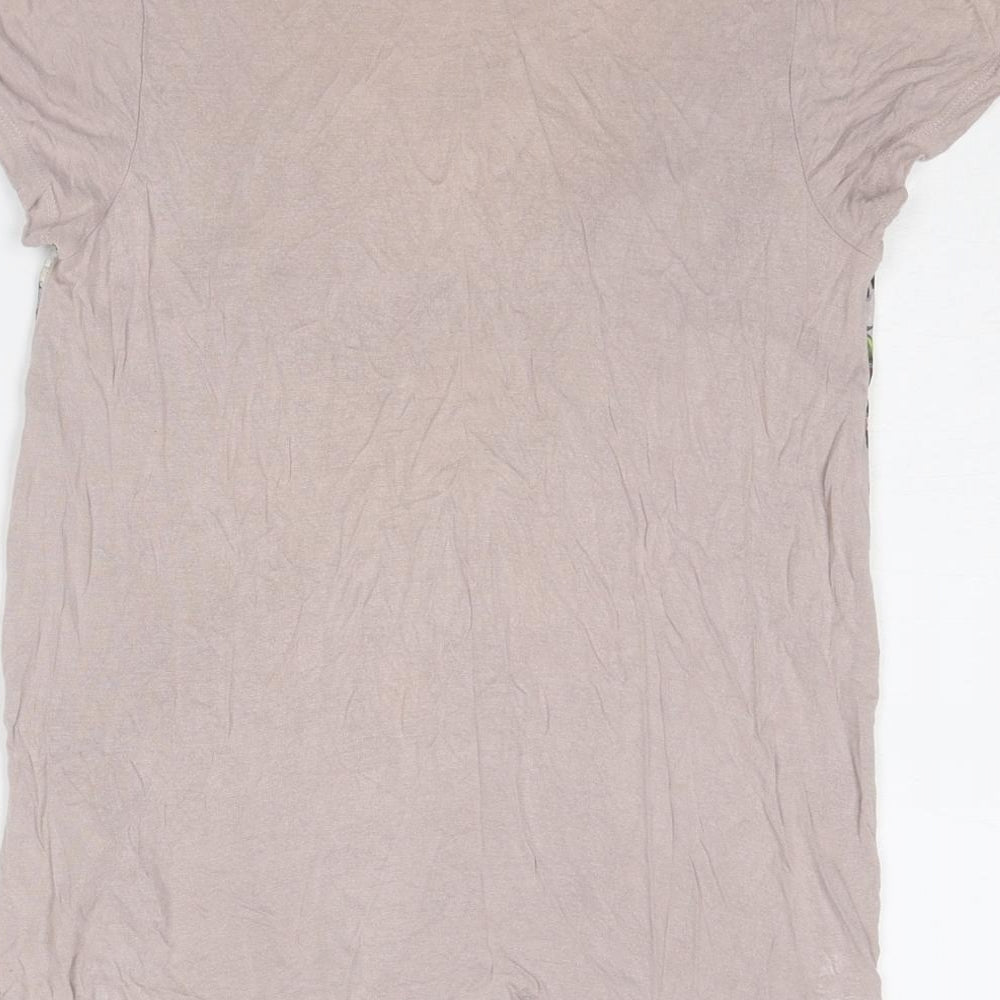 Warehouse Womens Purple Floral Viscose Basic T-Shirt Size 6 Round Neck