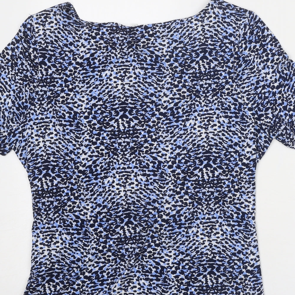 Country Casuals Womens Blue Geometric Polyester Basic T-Shirt Size L Round Neck