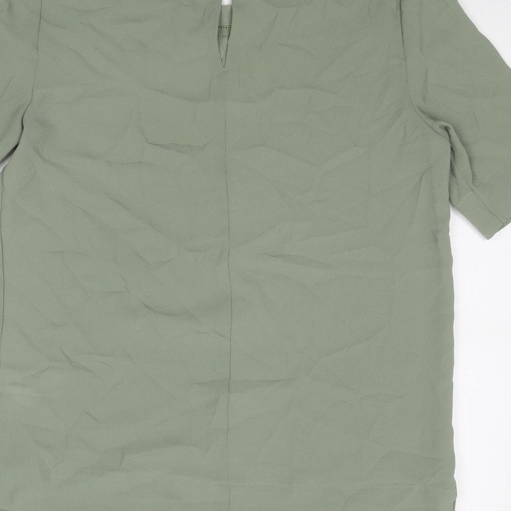 Marks & Spencer Womens Green Polyester Basic T-Shirt Size 6 Round Neck