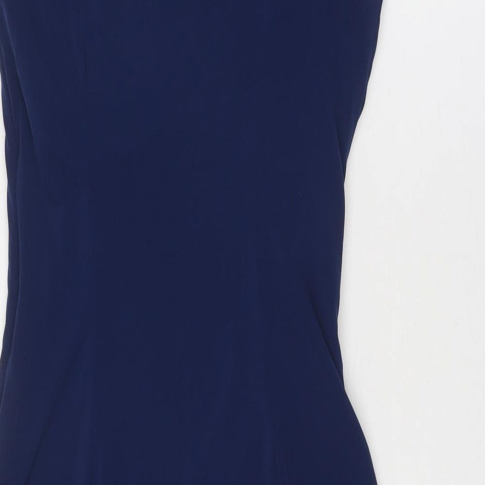 Cachet Womens Blue Polyester Mini Size 6 V-Neck Zip - Asymmetric Neckline