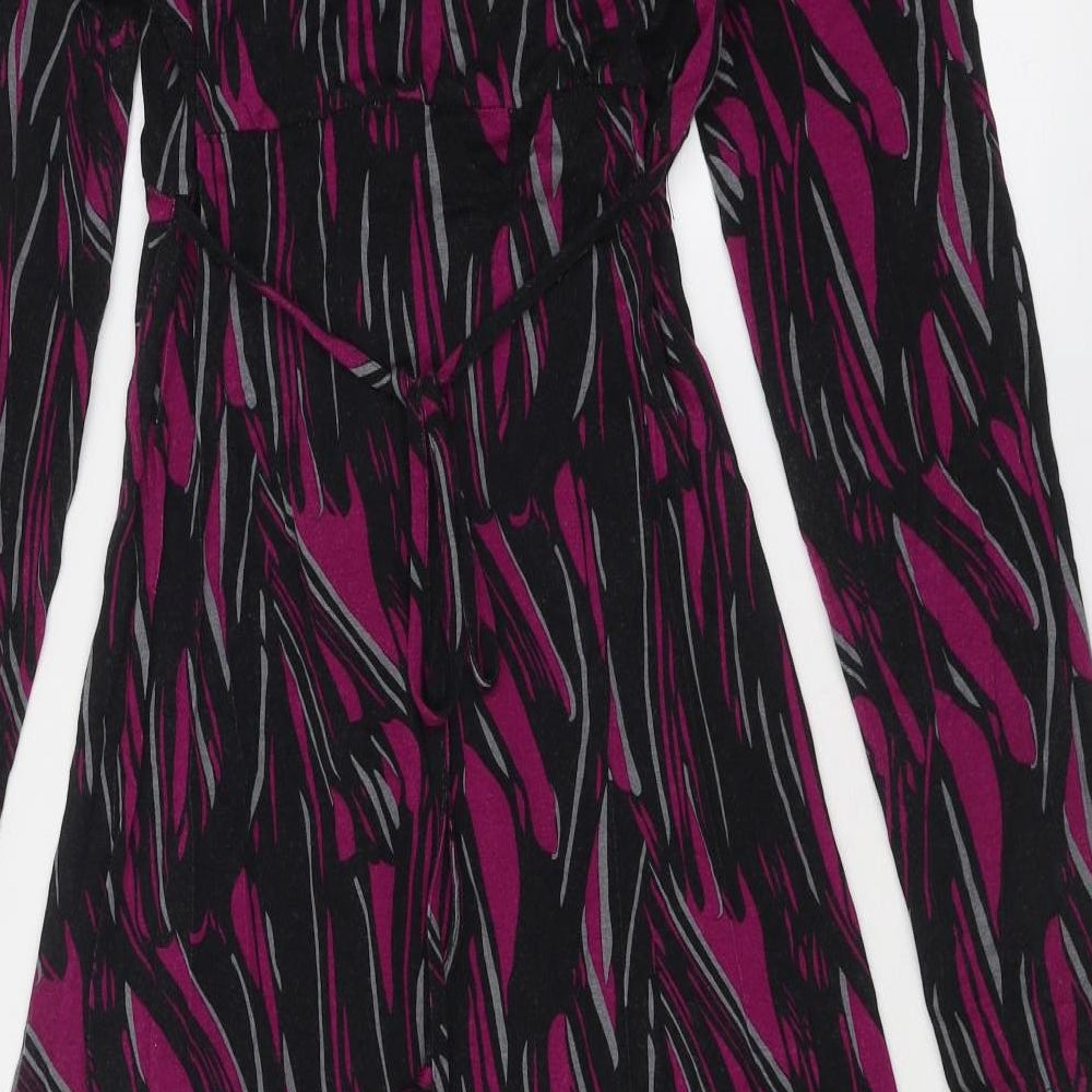 Roman Womens Purple Geometric Viscose A-Line Size S V-Neck Pullover